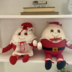 Rare Vintage 1981 Handmade Mr & Mrs Humpty Dumpty Plush Christmas Holiday